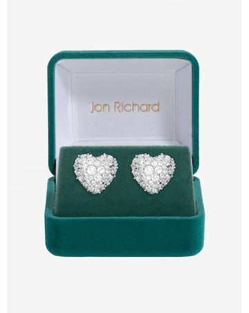 Jon Richard Rhodium Plated and Pave Heart Stud Earrings - Gift Box