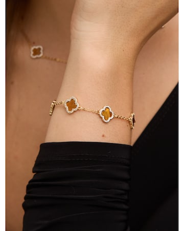 Jon Richard Gold Plated Tigers Eye Clover Bracelet