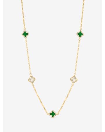 Jon Richard Gold Plated Pave and Malachite Clover Necklace
