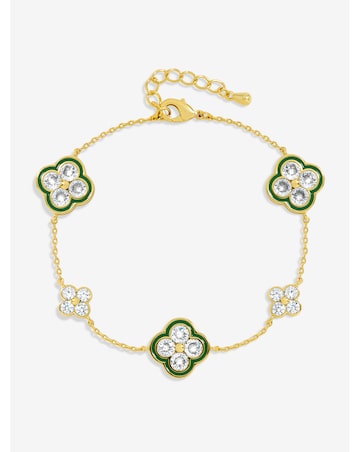 Jon Richard 14K Gold Plated Pave and Emerald Clover Bracelet