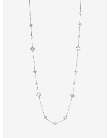 Mood Silver Crystal & Mother of Pearl Clover Station Long Necklace