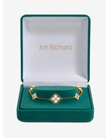Jon Richard 14K Gold Plated Jet and Crystal Clover Bracelet - Gift Box