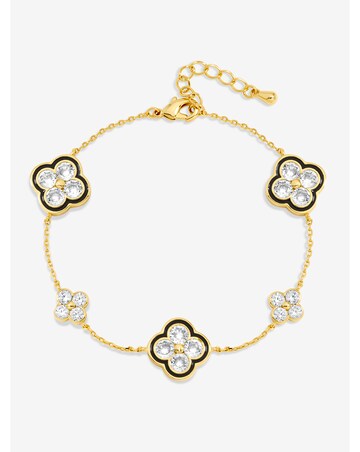 Jon Richard 14K Gold Plated Jet and Crystal Clover Bracelet - Gift Box