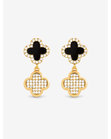 Jon Richard Gold Plated Pave and Jet Enamel Clover Earrings