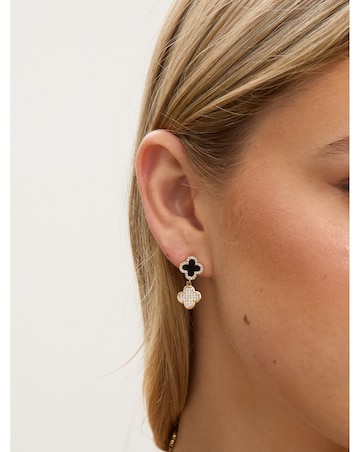 Jon Richard Gold Plated Pave and Jet Enamel Clover Earrings