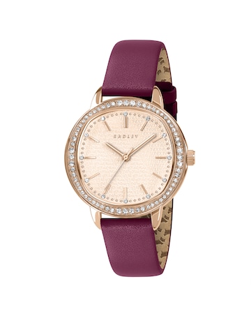 Radley Rose Gold Plated 36mm Stone Set Berry Leather Strap