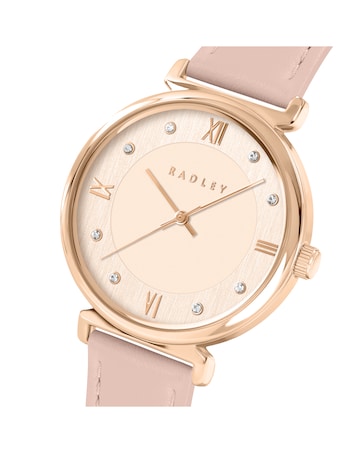 Radley Rose Gold Plated 35mm T-bar Praire Pink Leather Strap