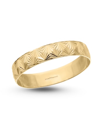 9 Carat Gold Diamond Cut Fan Design D Shape Wedding Ring