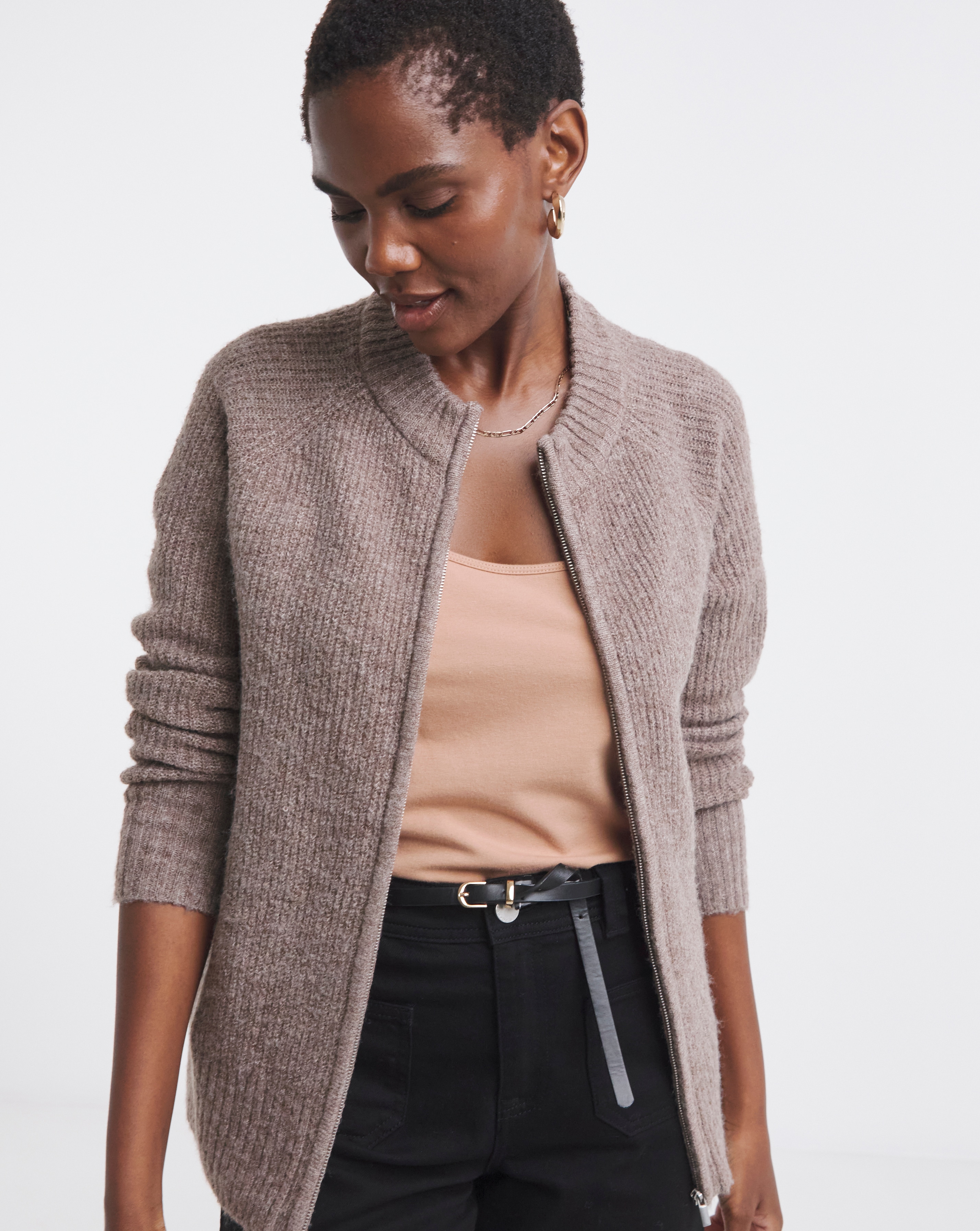 SPONGE ZIP THROUGH POCKET CARDIGAN