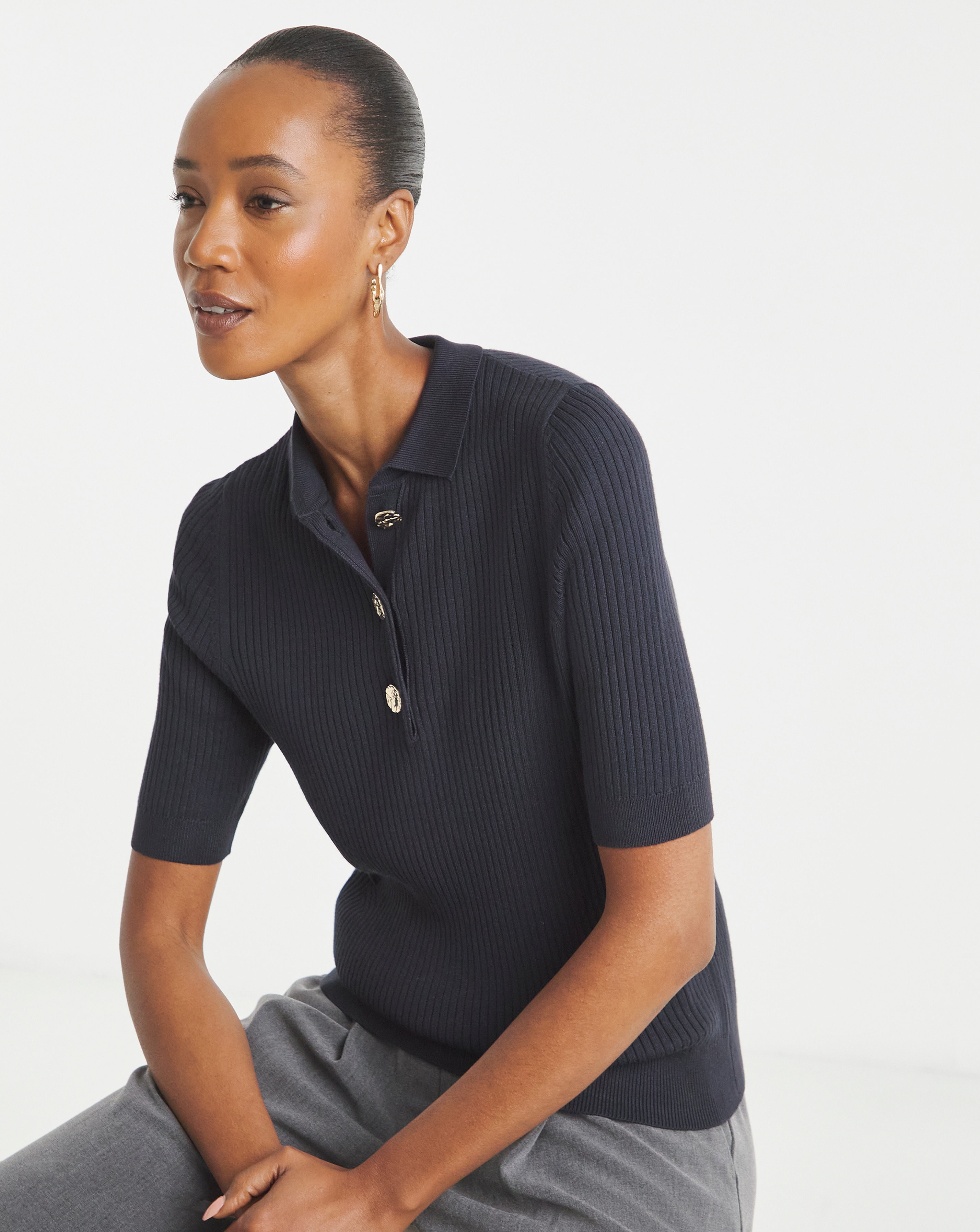 Ribbed Henley Collar Jumper