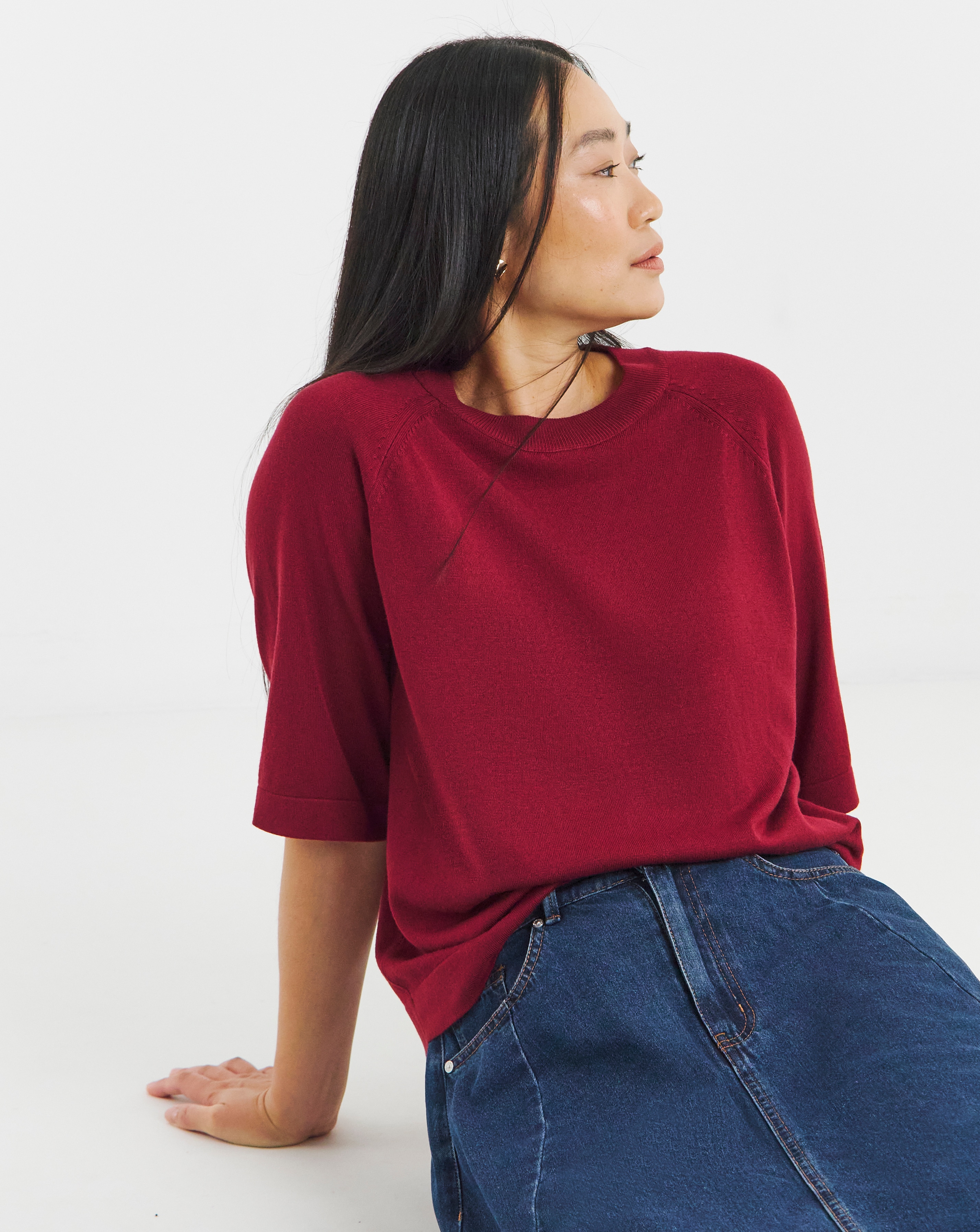 HALF SLEEVE RAGLAN KNITTED T-SHIRT