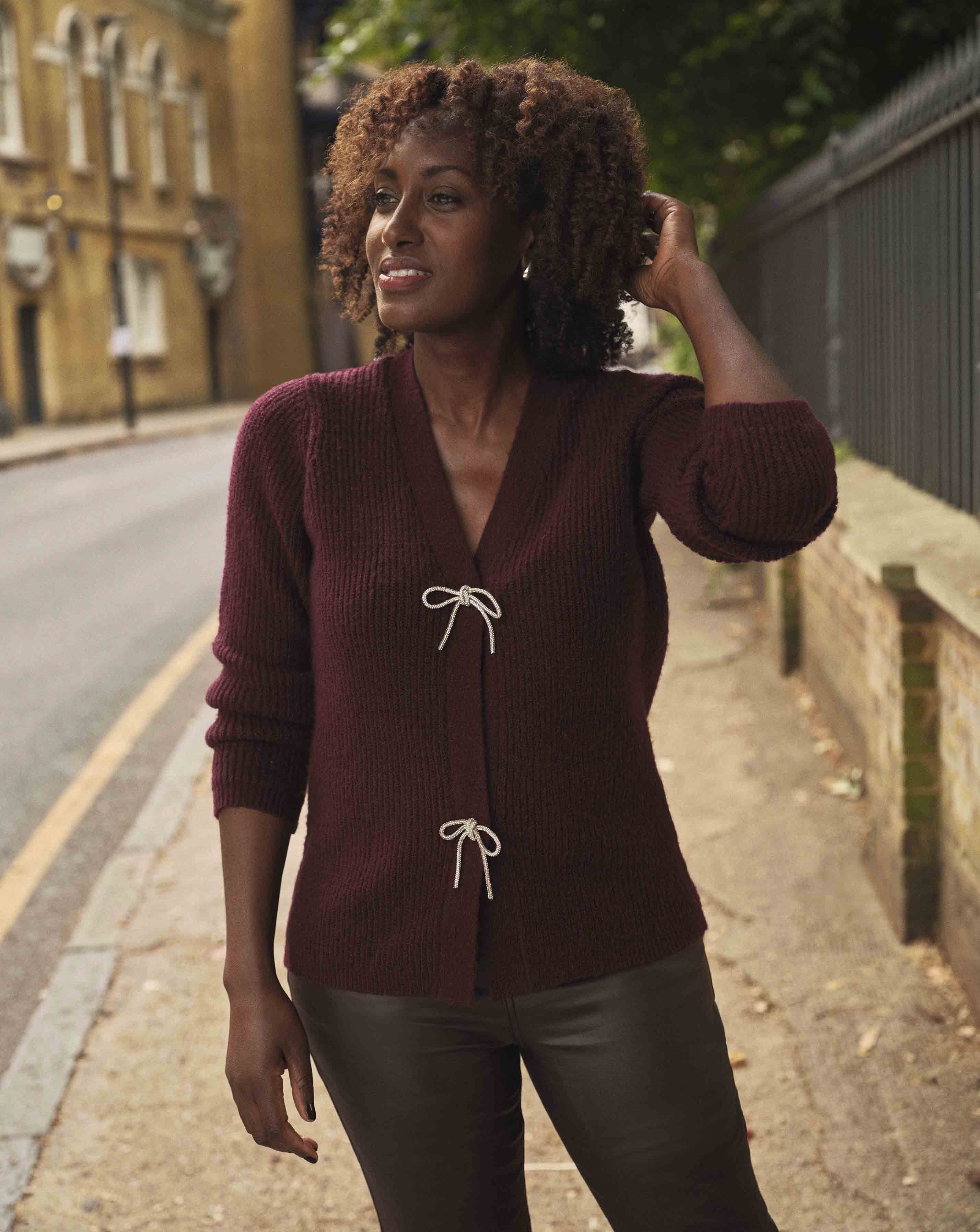 BOW BUTTON LONG SLEEVE CARDIGAN