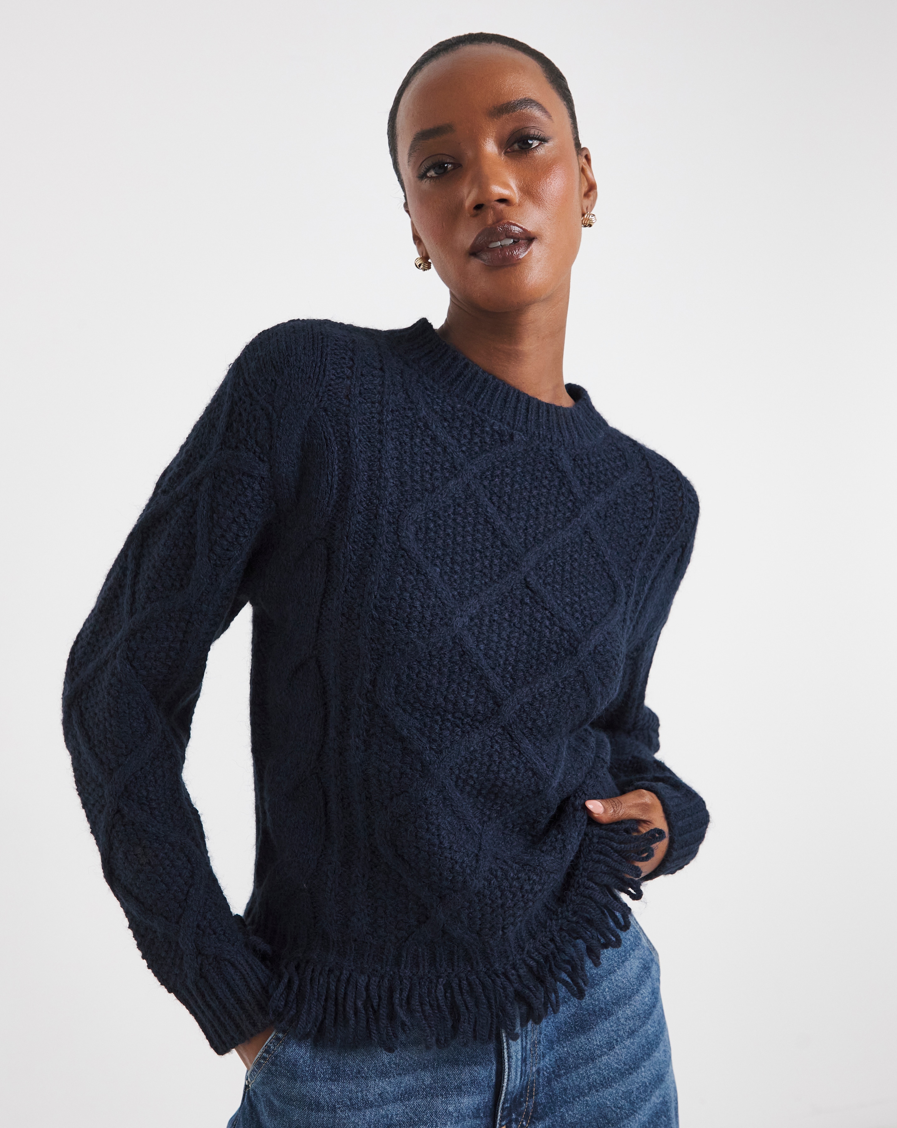 Cable Fringe Hem Jumper