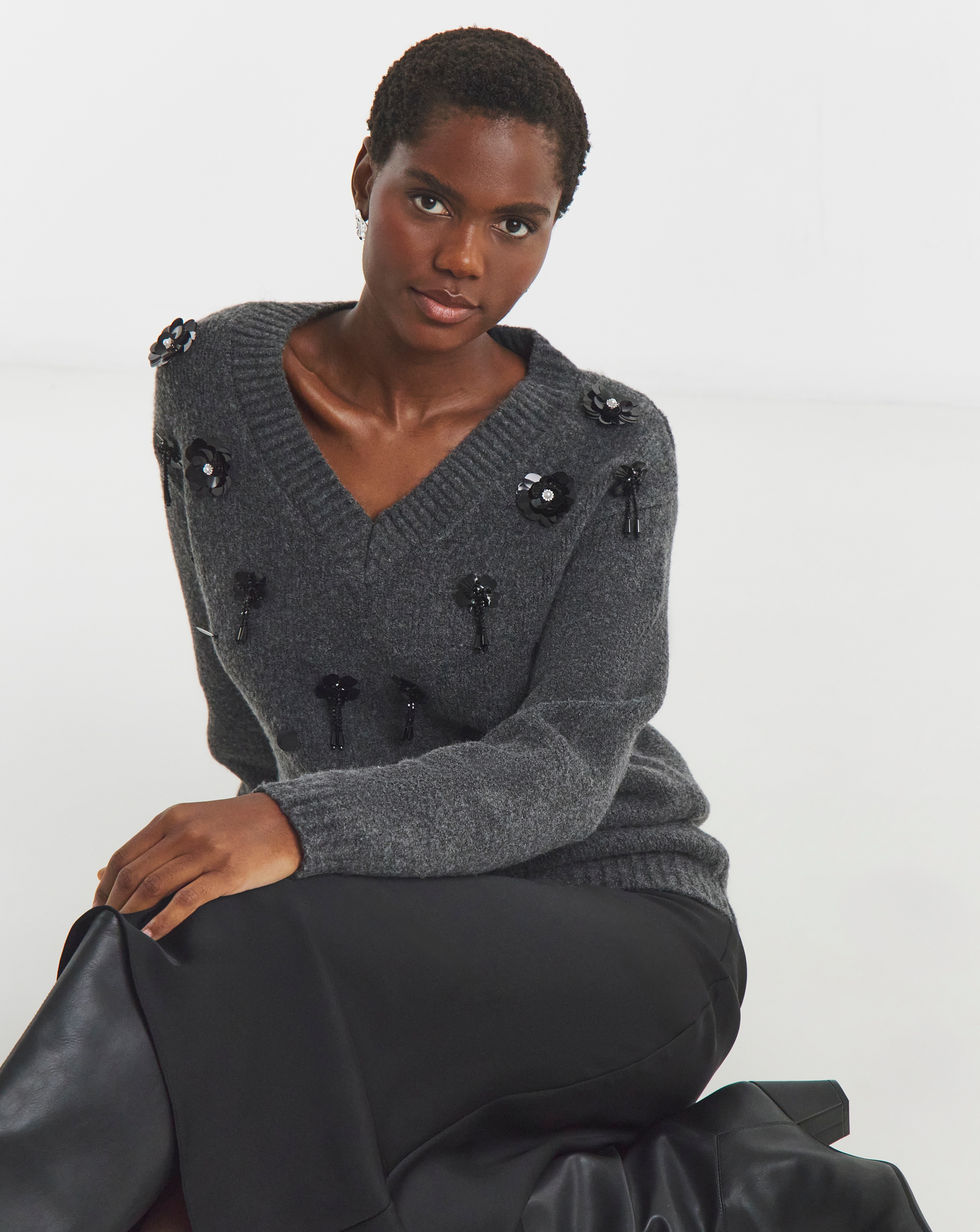 New In - V Neck Embellished Jumper