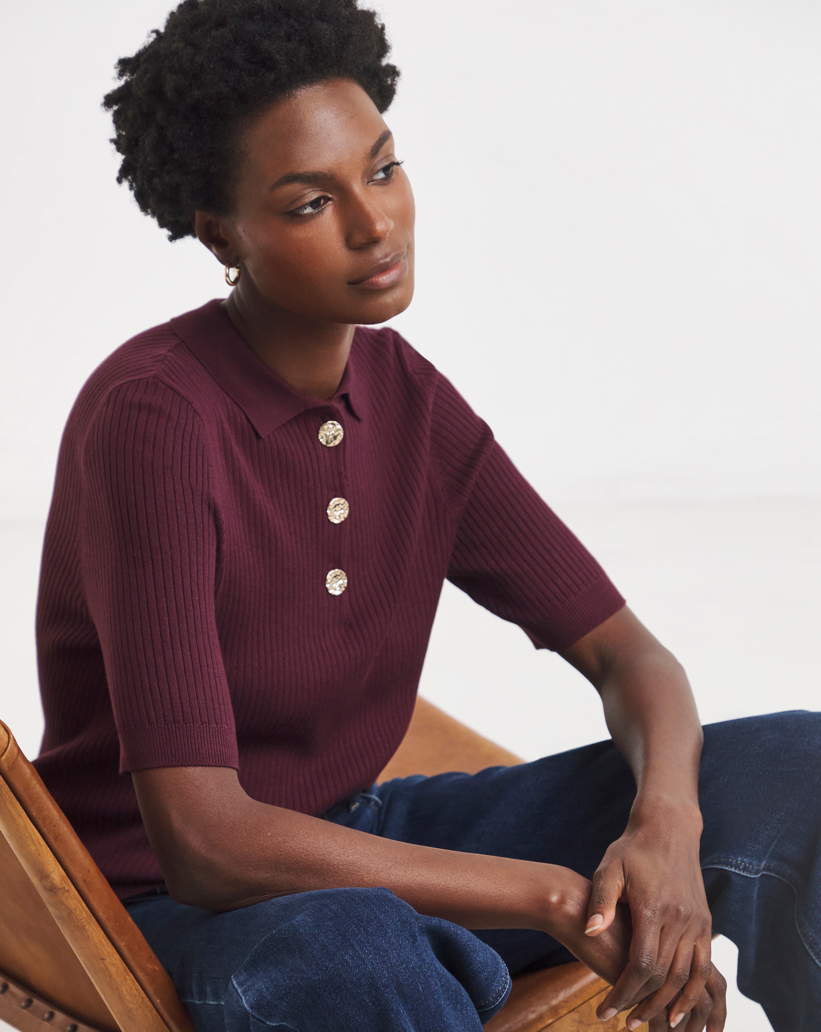 Ribbed Henley Collar Jumper