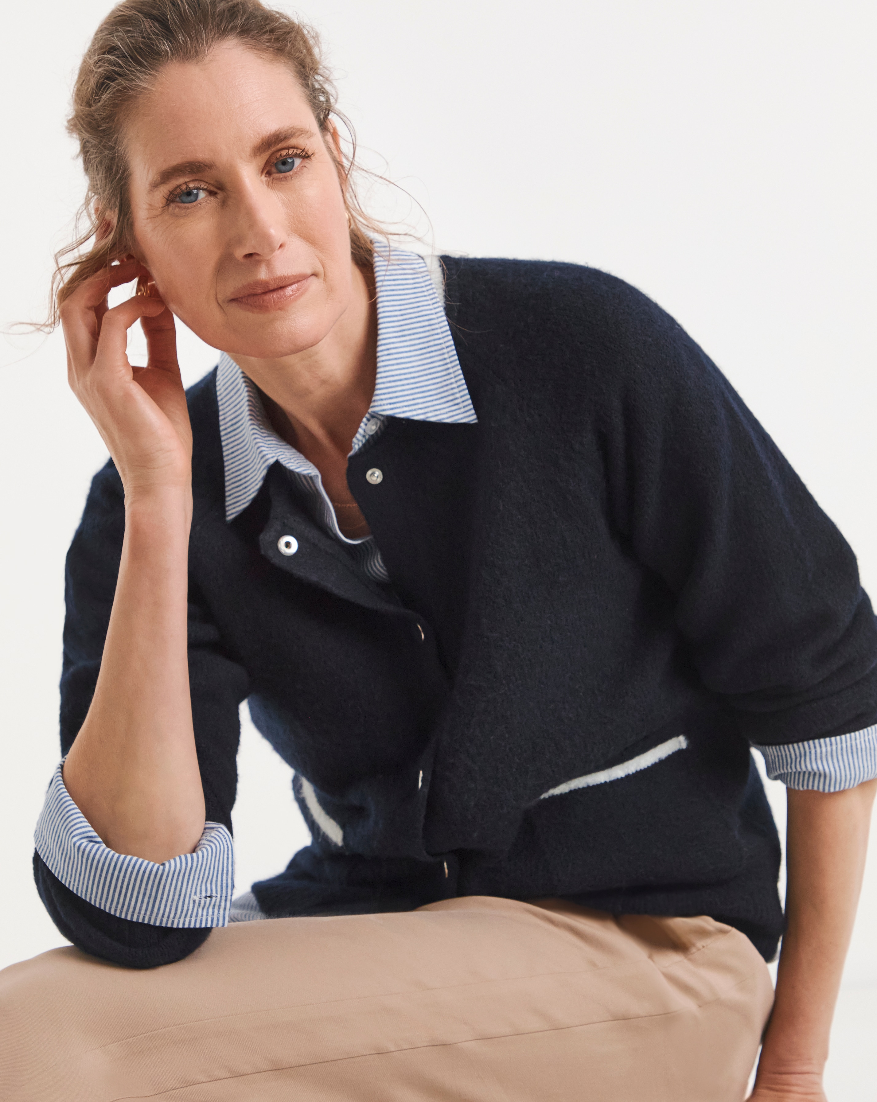 New In - Contrast Bomber Style Knitted Cardigan