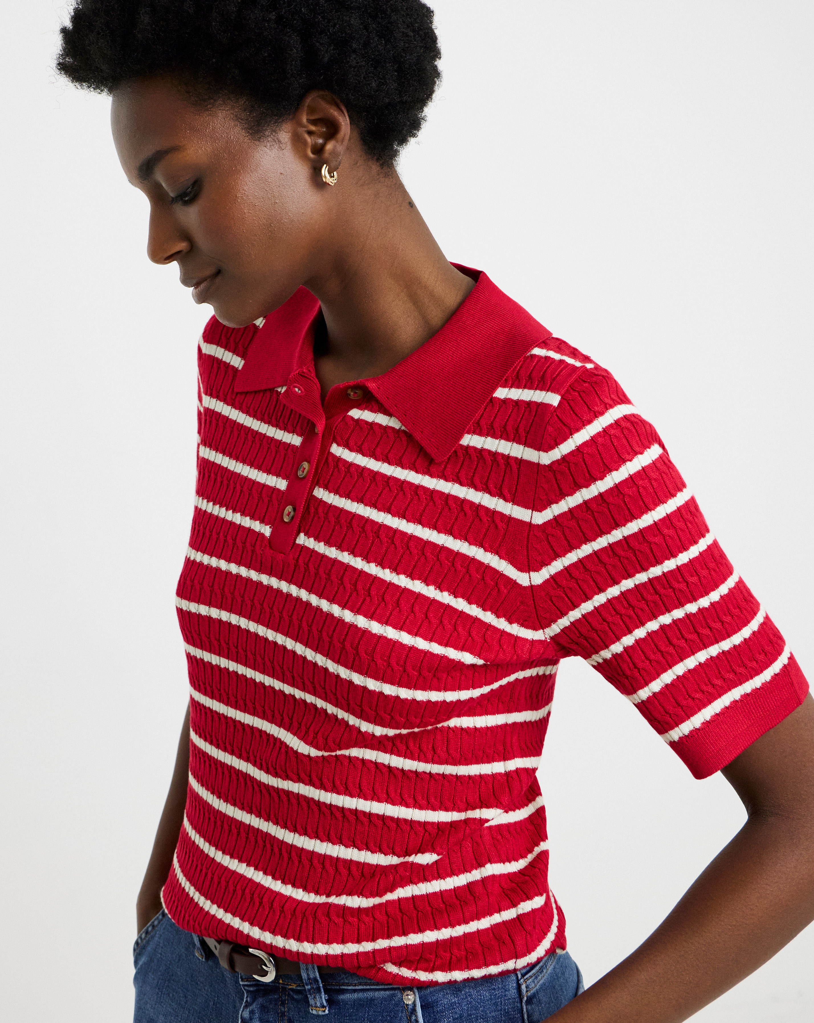 New In - Contrast Short Sleeve Cable Jumper