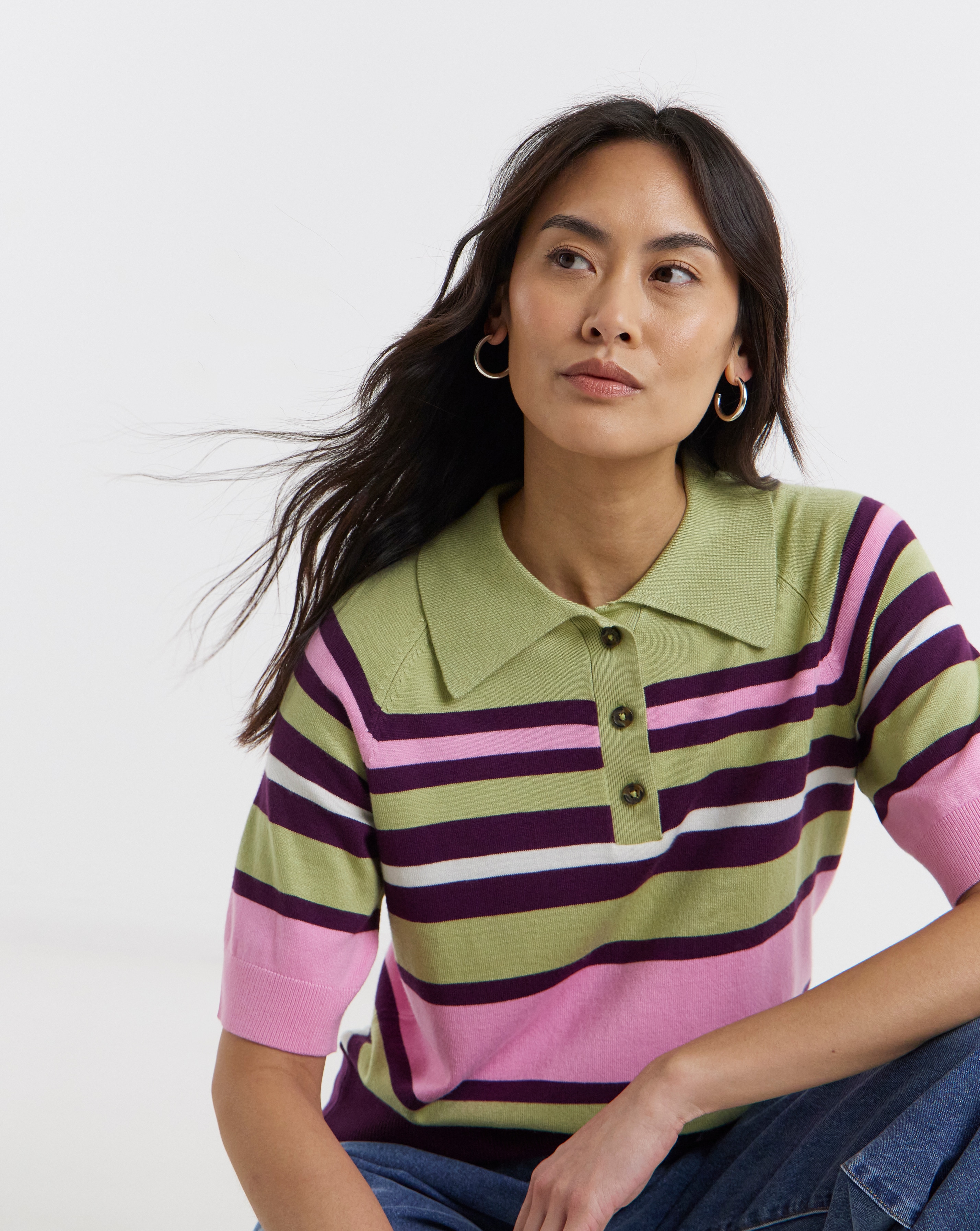 Stripe Knitted Polo Jumper