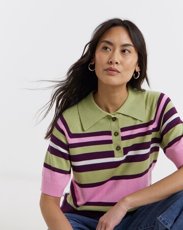 Stripe Knitted Polo Jumper