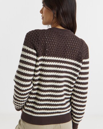 Pure Cotton Striped Open Stitch Cardigan