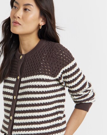 Pure Cotton Striped Open Stitch Cardigan