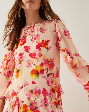 Monsoon Vanna Frill Floral Print Midi Dress