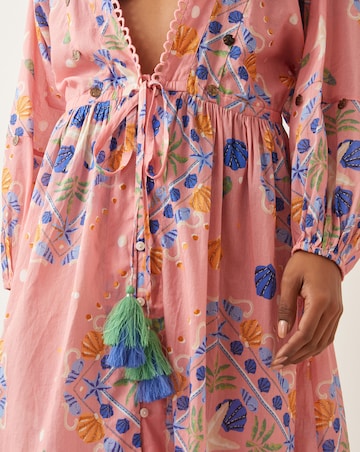 Monsoon Mabel Shell Print Cotton Kaftan Dress