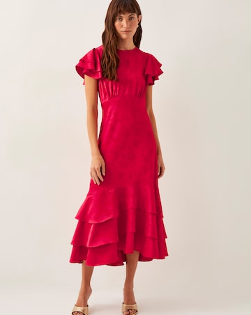 Monsoon Ester Satin Ruffle Midi Dress