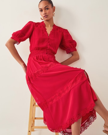 Monsoon Kiana Pintuck Puff-Sleeve Midi Dress
