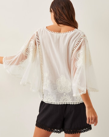 Monsoon Lena Sheer Embroidered Angel Sleeve Top