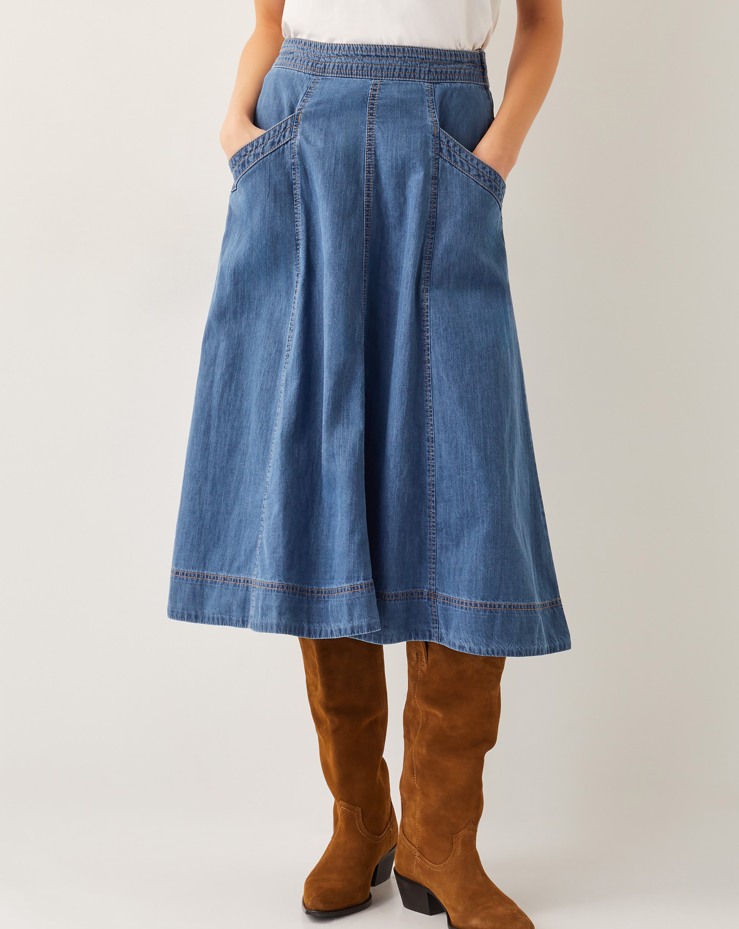 Monsoon Harper Seamed Denim Midi Skirt | Ambrose Wilson