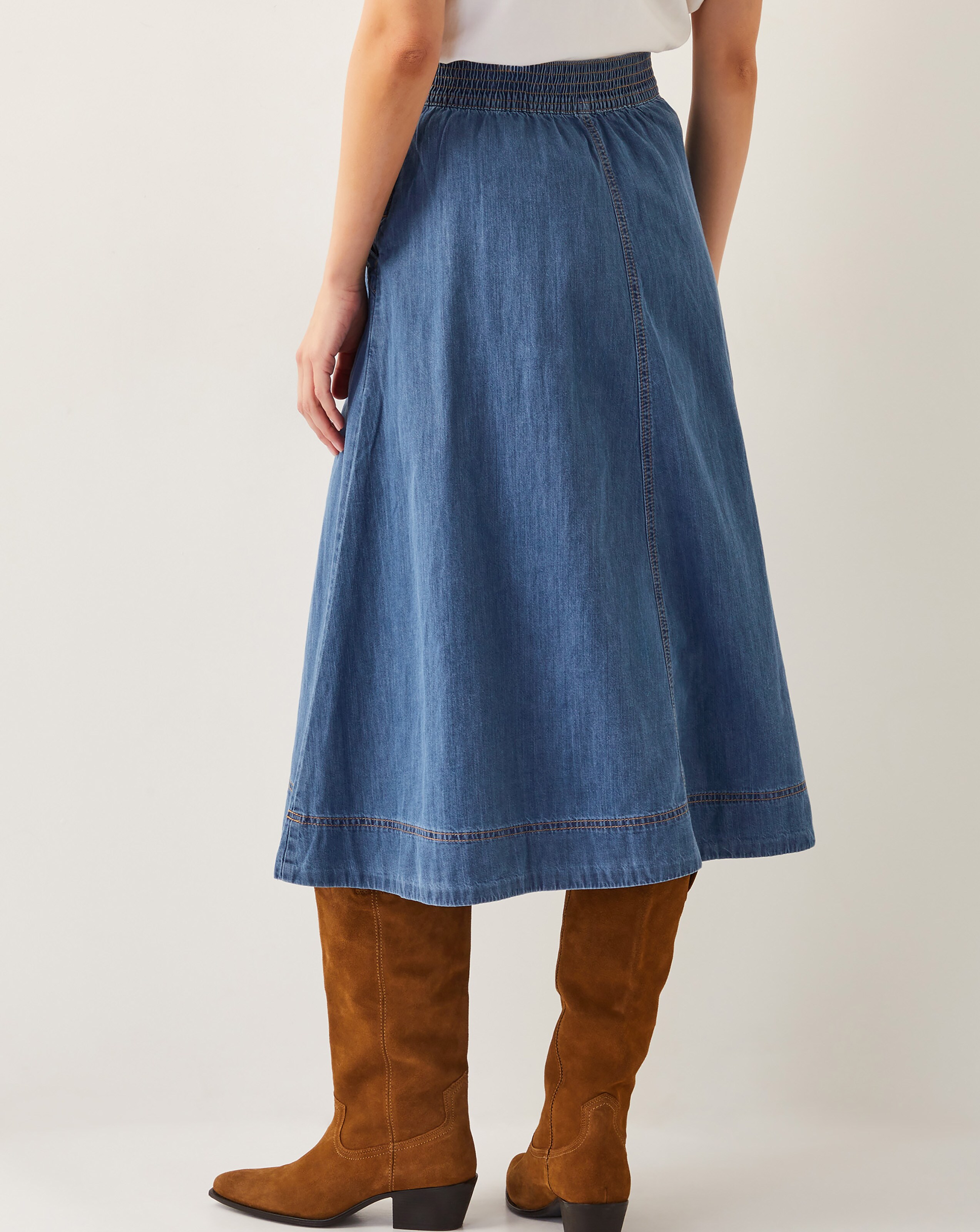 Monsoon Harper Seamed Denim Midi Skirt | Ambrose Wilson
