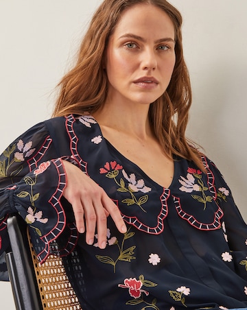 Monsoon Laila Sheer Embroidered Collar Blouse