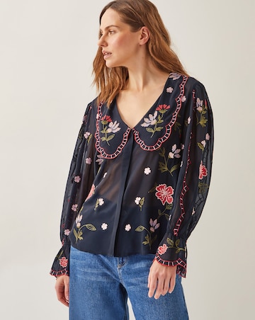 Monsoon Laila Sheer Embroidered Collar Blouse