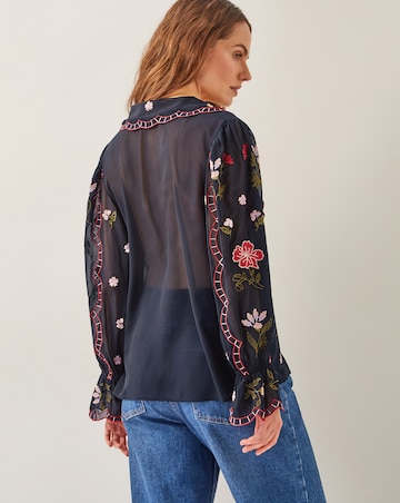 Monsoon Laila Sheer Embroidered Collar Blouse