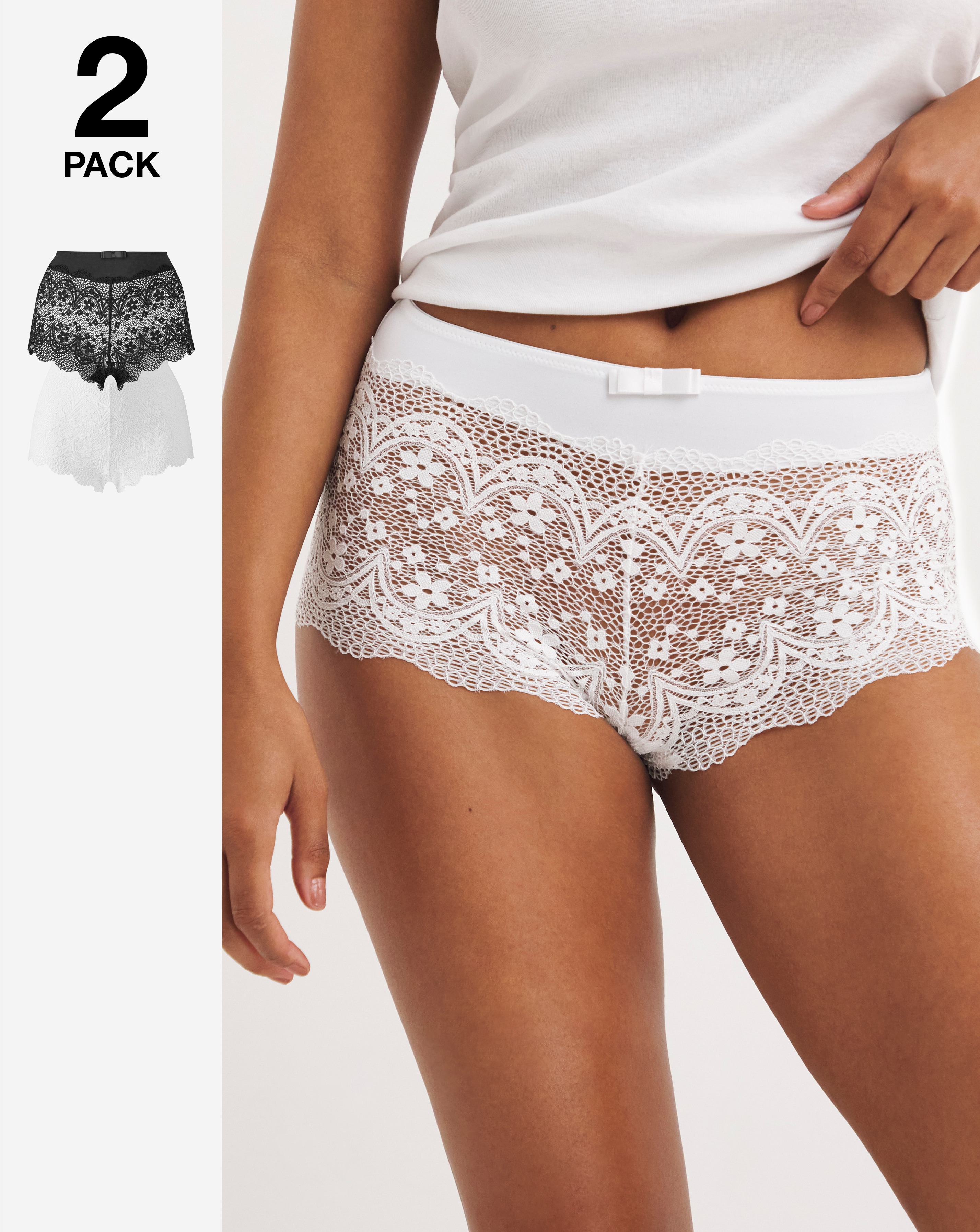 2 Pack Lottie Lace Black/White Briefs
