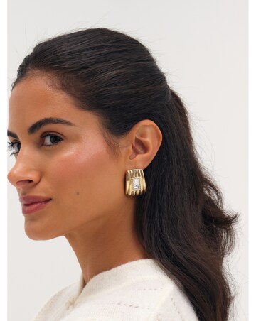 Mood Gold Plated And Crystal Ridge Statement Earrings