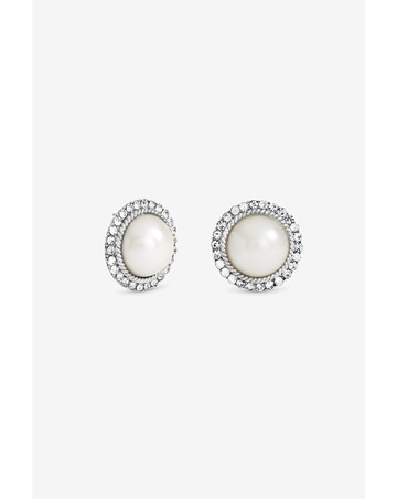 Mood Rhodium Plated Crystal And Pearl Statement Stud Earrings