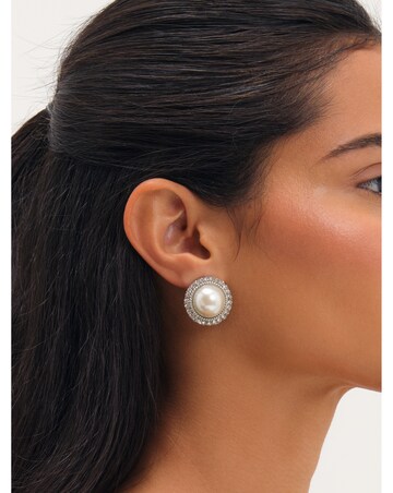 Mood Rhodium Plated Crystal And Pearl Statement Stud Earrings