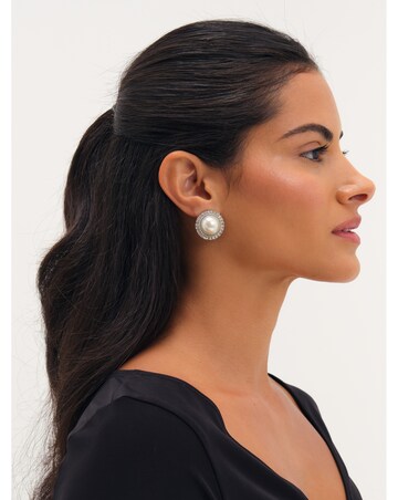 Mood Rhodium Plated Crystal And Pearl Statement Stud Earrings