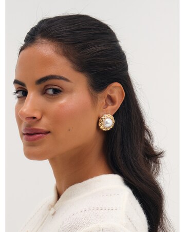 Mood Gold Plated Twist And Pearl Stud Earrings