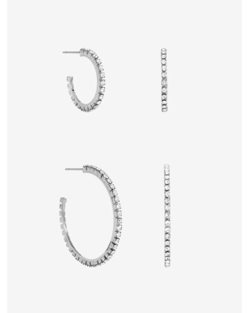 Mood Silver Plated And Crystal Hoops - Pack Of 3