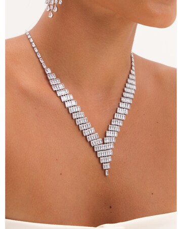 Jon Richard Rhodium Plated Crystal V-Necklace
