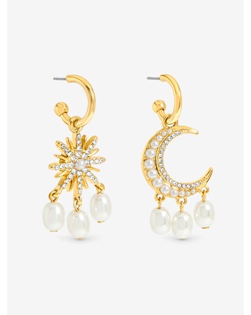 Mood Gold Plated And Pearl Celestial Miss Match Earrings