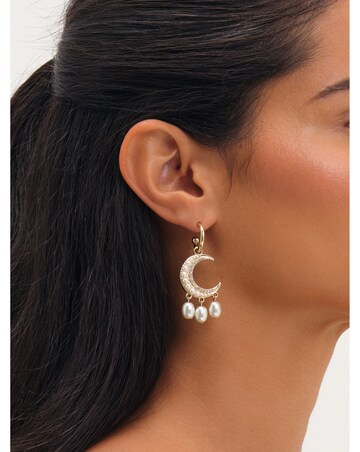 Mood Gold Plated And Pearl Celestial Miss Match Earrings