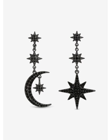 Mood Jet Crystal Moon & Star Statement Drop Earrings