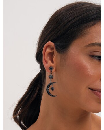 Mood Jet Crystal Moon & Star Statement Drop Earrings