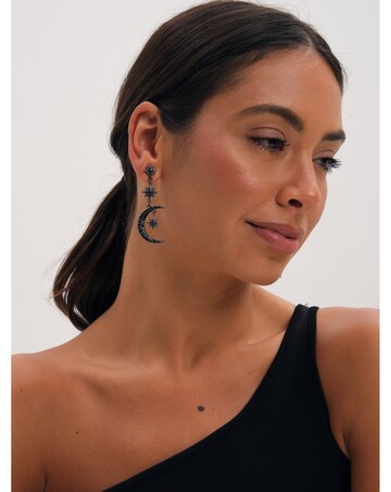 Mood Jet Crystal Moon & Star Statement Drop Earrings
