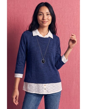 Roman Mock Broderie Shirt Necklace Top