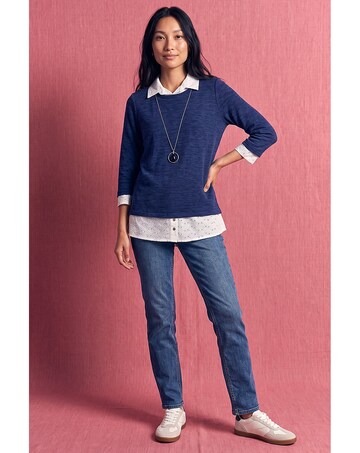 Roman Mock Broderie Shirt Necklace Top